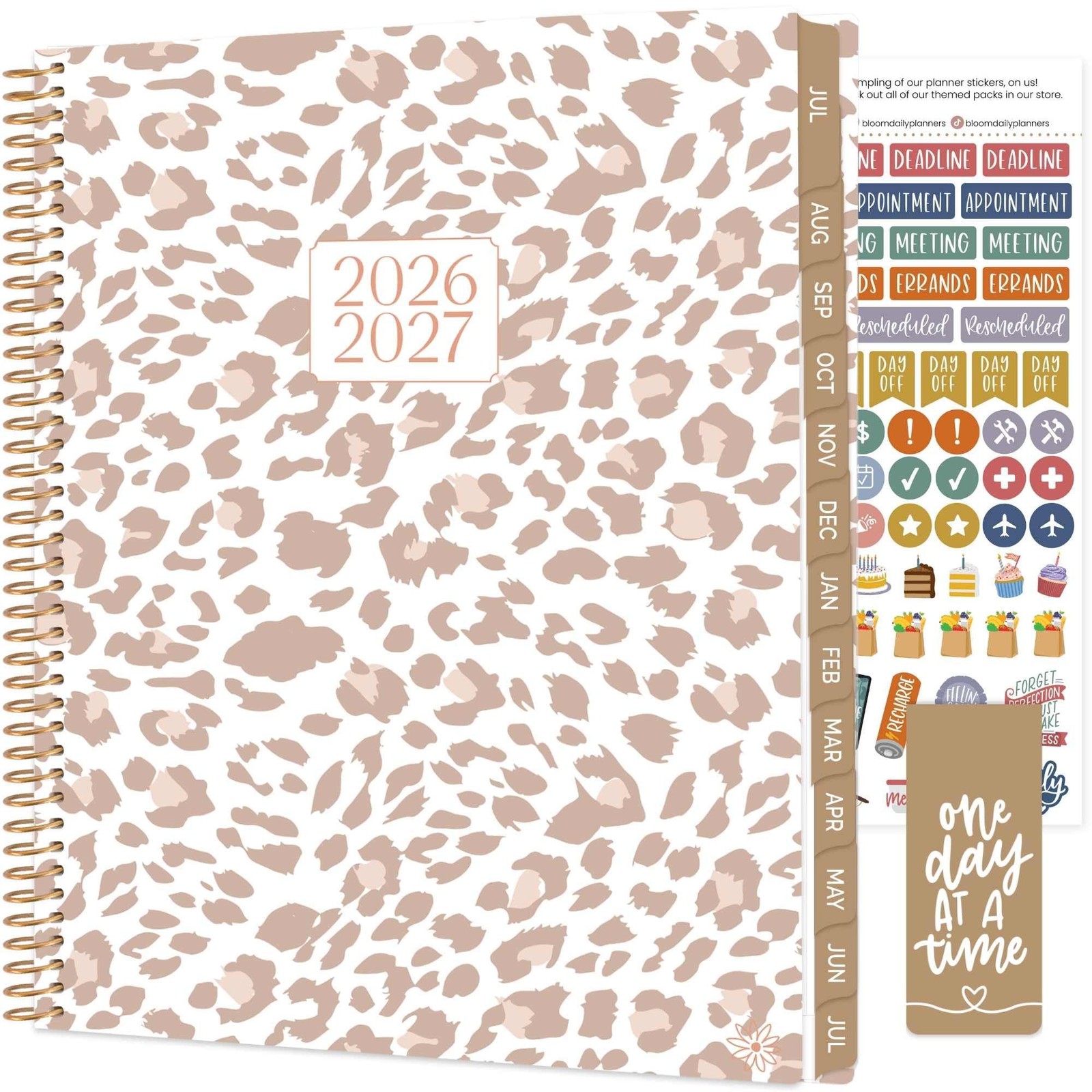 Academic Year Day Planner 8.5 x 11 Weekly Monthly Tan Leopard 2026-2027 bloom