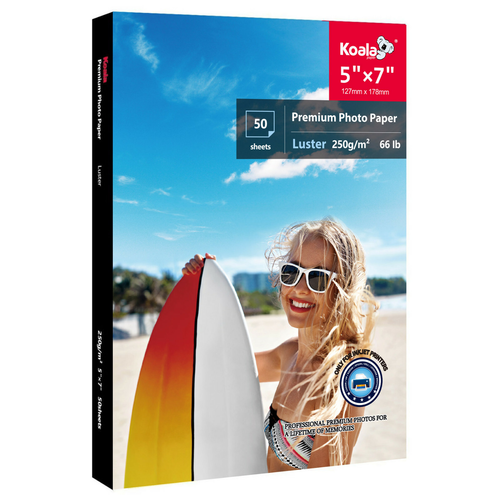 Koala Premium Photo Paper 5×7 Luster 66lb Heavy Weight Inkjet HP Canon 50 Sheets