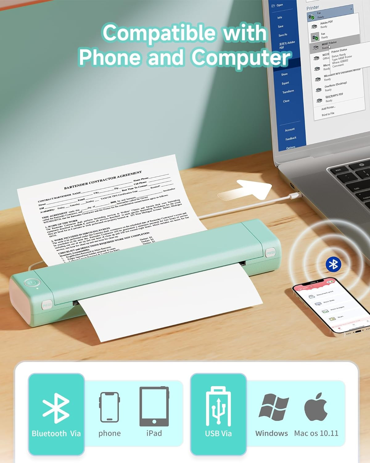 Portable Printer Wireless for Travel – Bluetooth Tattoo Stencil-Printer Support