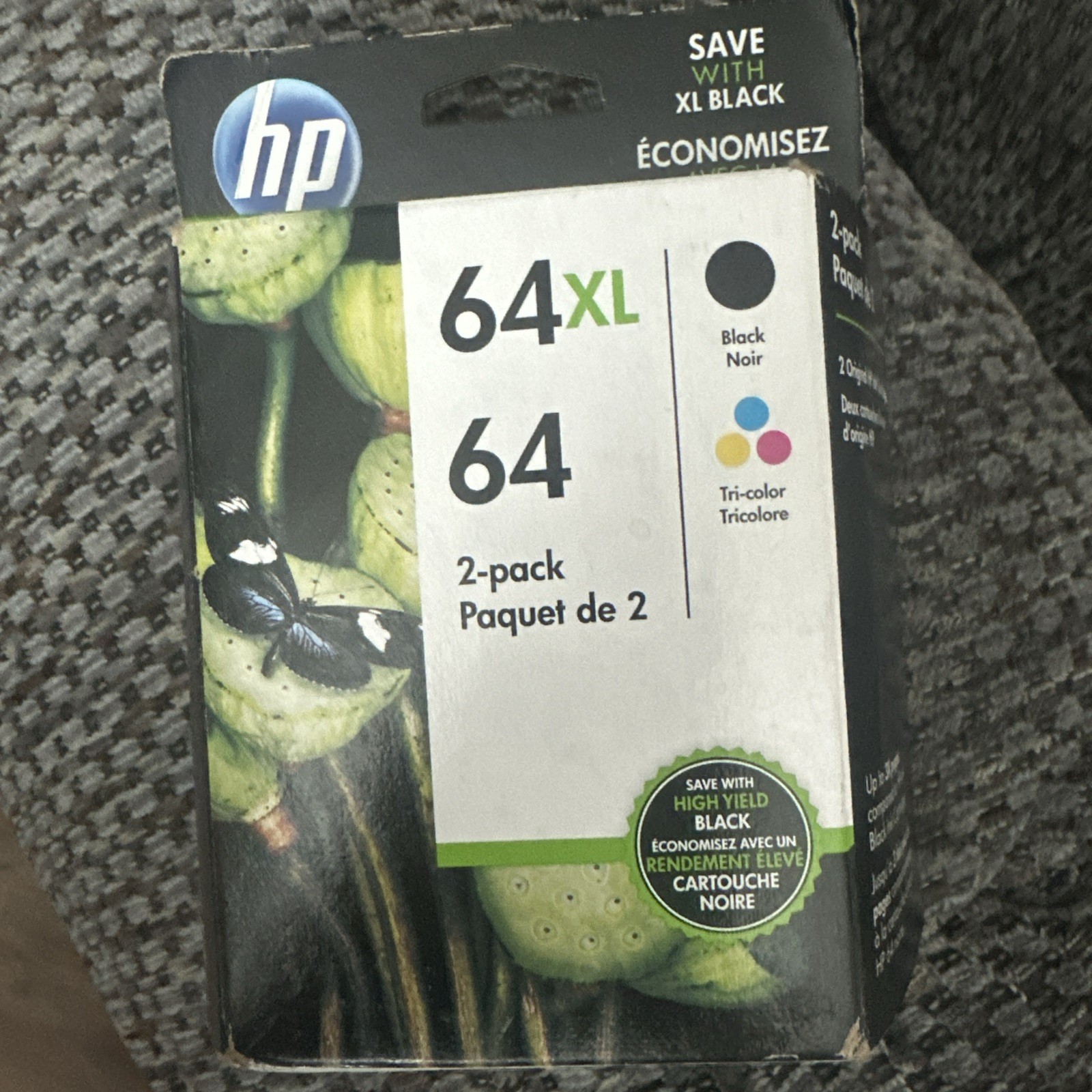 HP 64XL/64 Black High Yield and Tri-Color Standard Yield Ink Cartridges 2-Pack