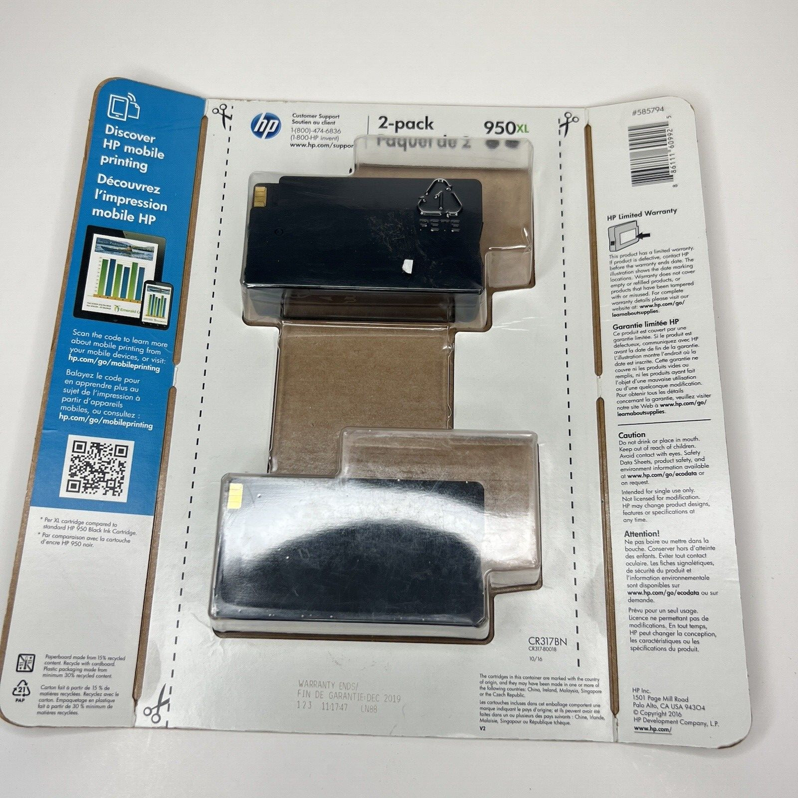 Genuine HP 950XL High Yield 2 Pack Black in Retail Packaging Exp 12/2019 NEW