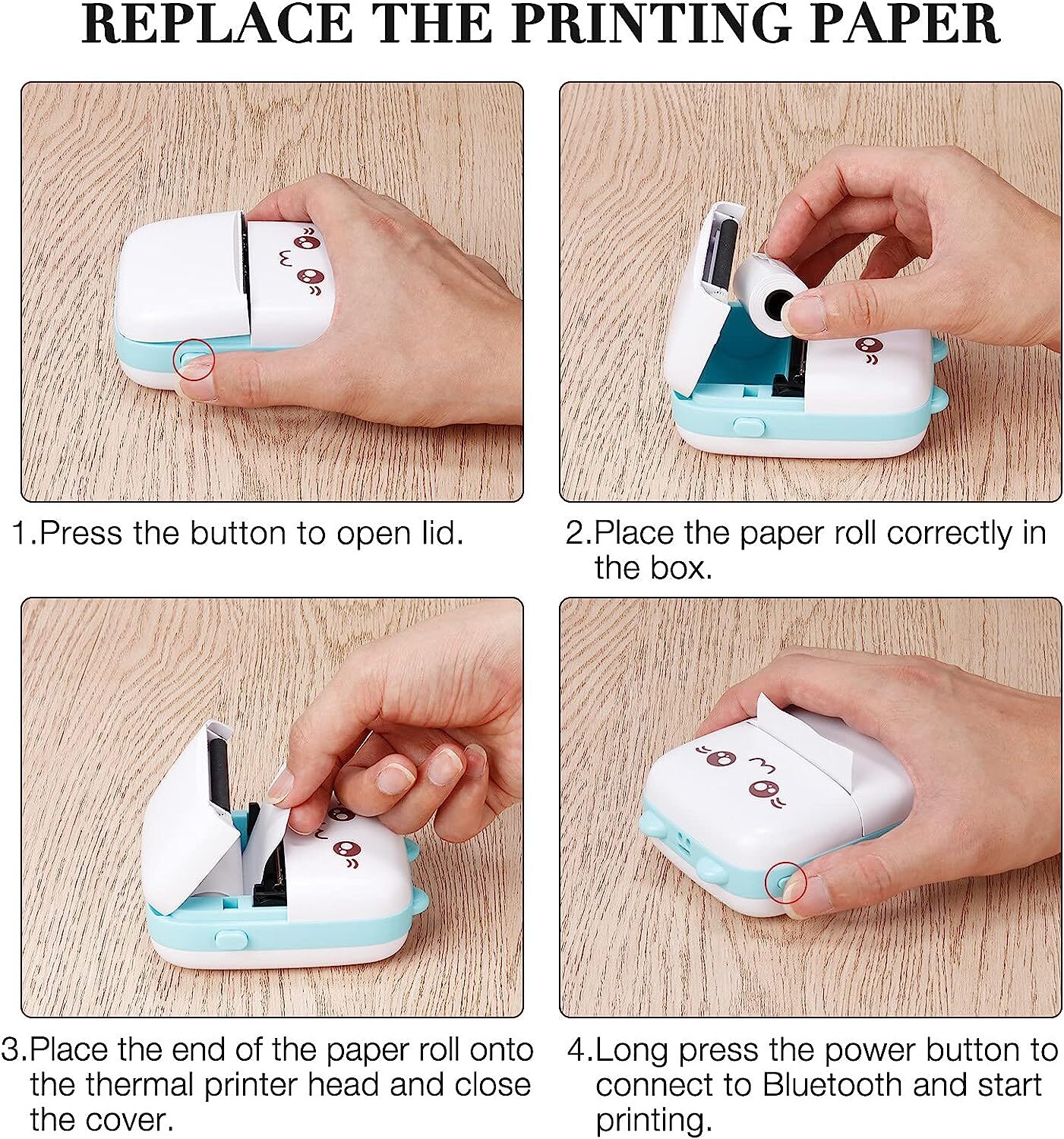 Mini Thermal Printer Bluetooth Portable 57mm Inkless Sticker Printer for Student
