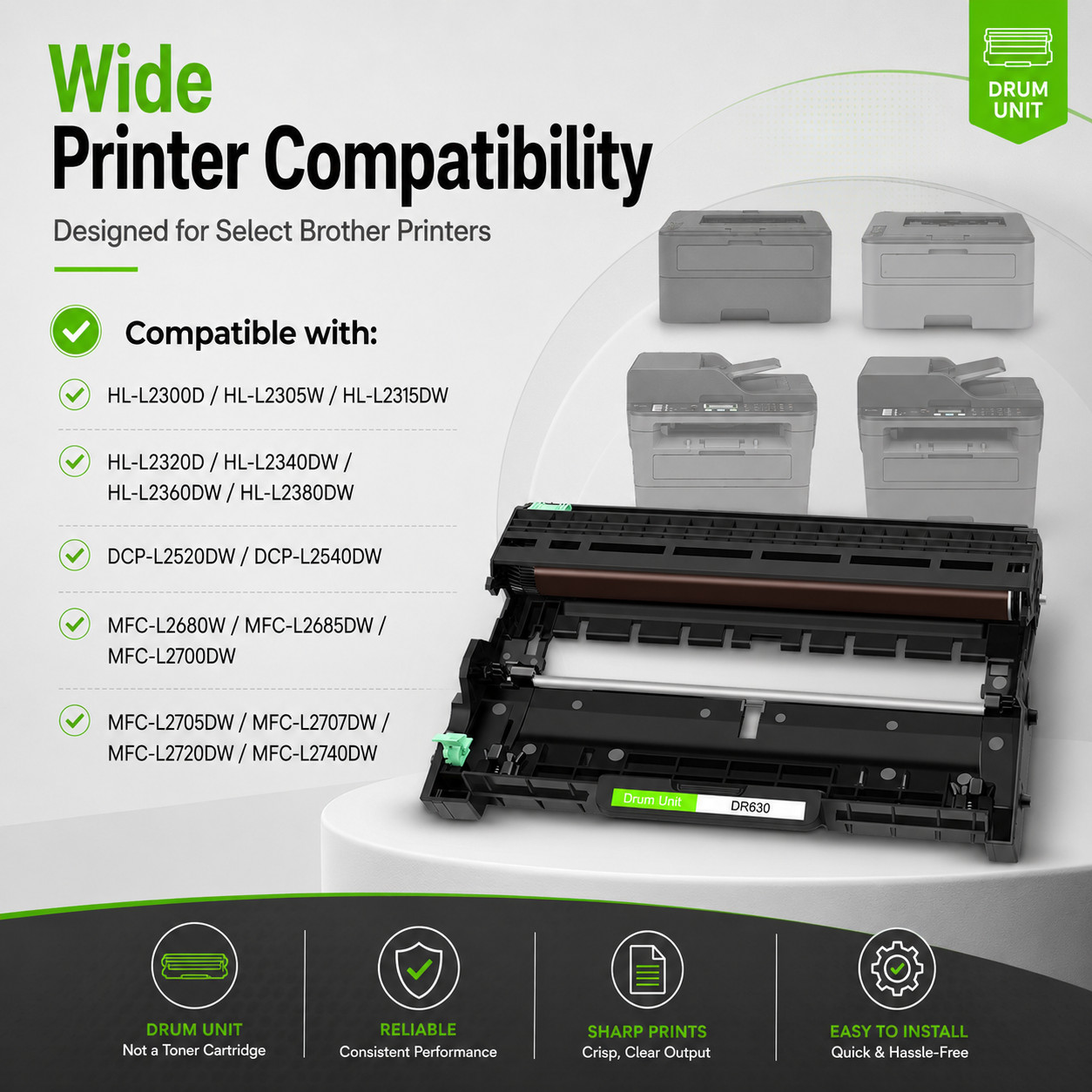 2PK DR630 Drum Unit Compatible Brother HL-L2320D HL-L2340DW HL-L2360DW Black