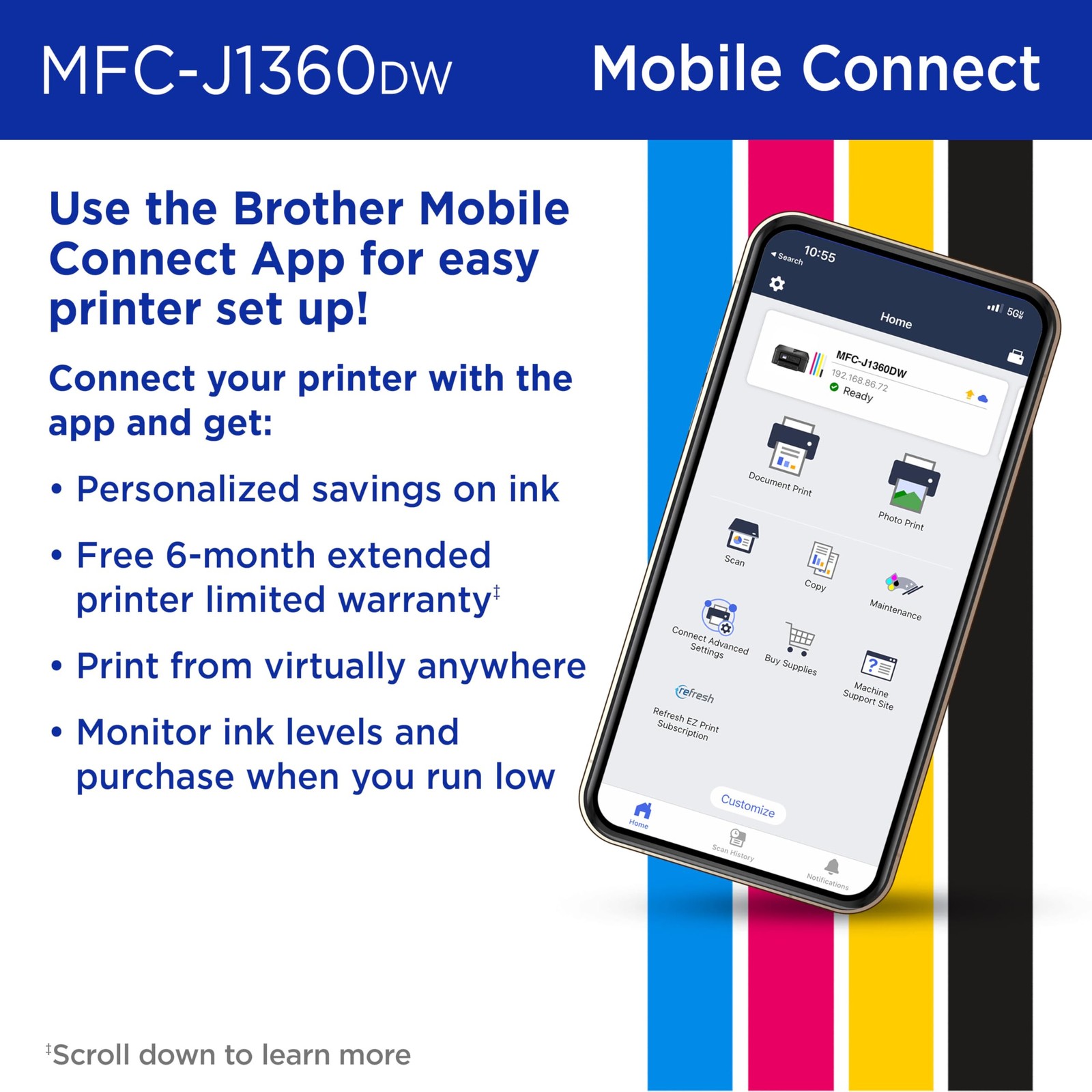 Brother Work Smart MFC-J1360DW Wireless Color All-In-One Inkjet Printer