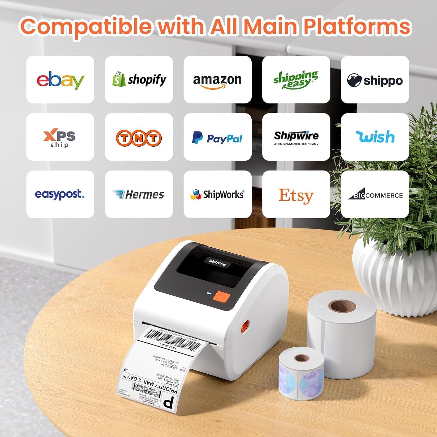 Bluetooth Thermal Shipping Label Printer D450BT Thermal Label Printer 4×6 for
