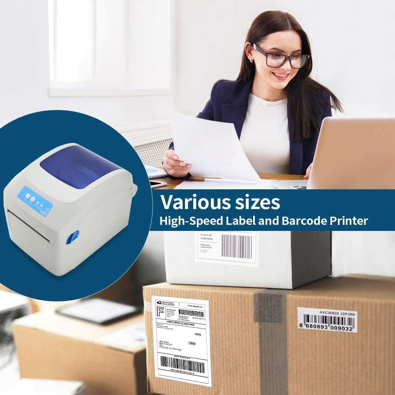 USB Label Printer, Thermal Printer, Barcode Shipping Label Printer 4×6 inch