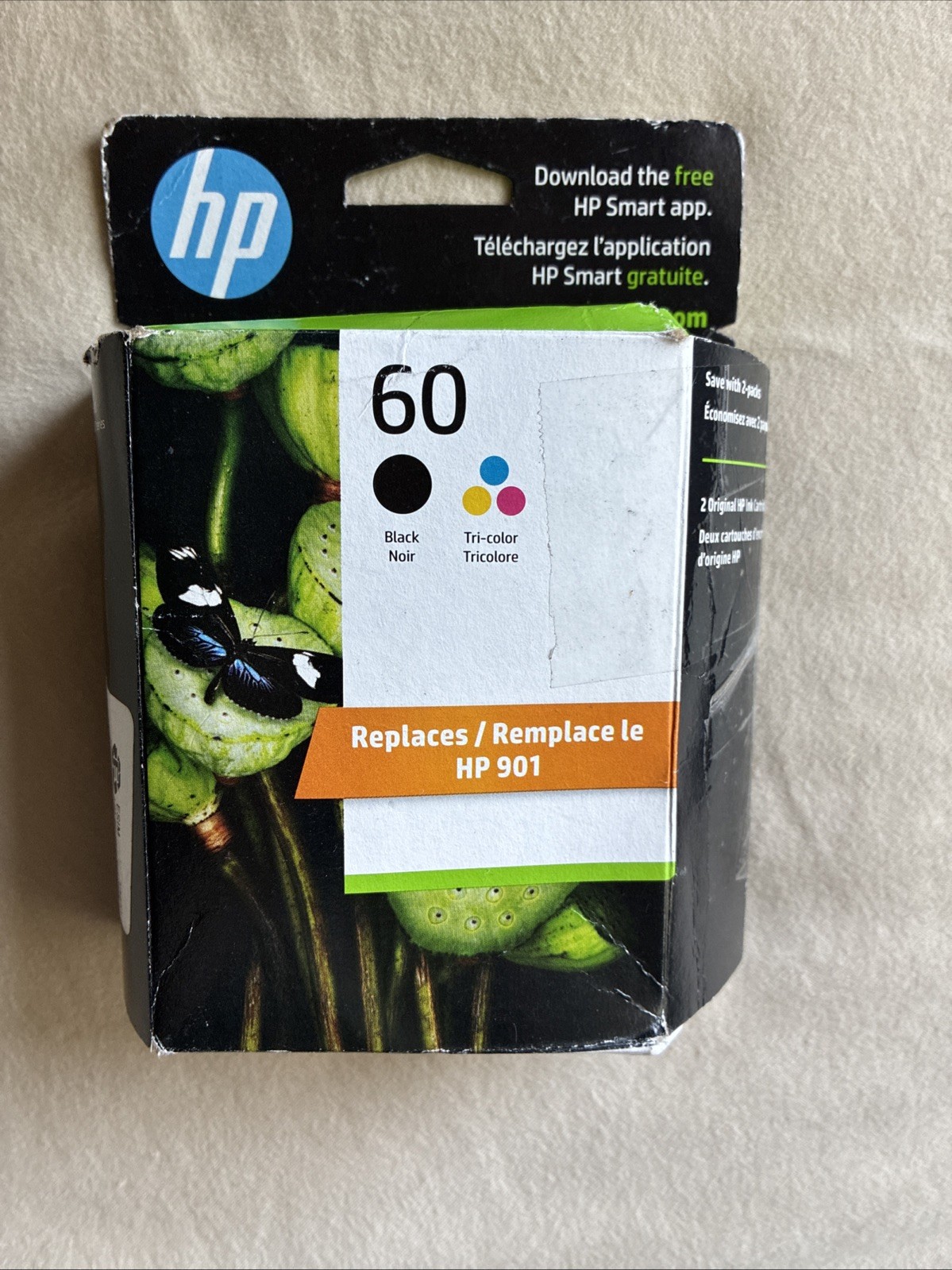 Genuine HP 60 Black and Tri-Color Ink Cartridge Expired 02/2026 New In Open Box