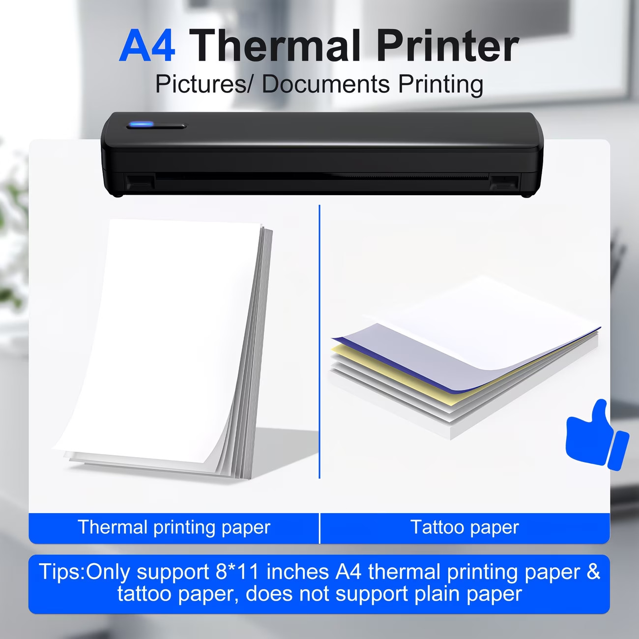 Portable Printer Wireless For Travel, Thermal Printer Inkless, Small Compact Pri