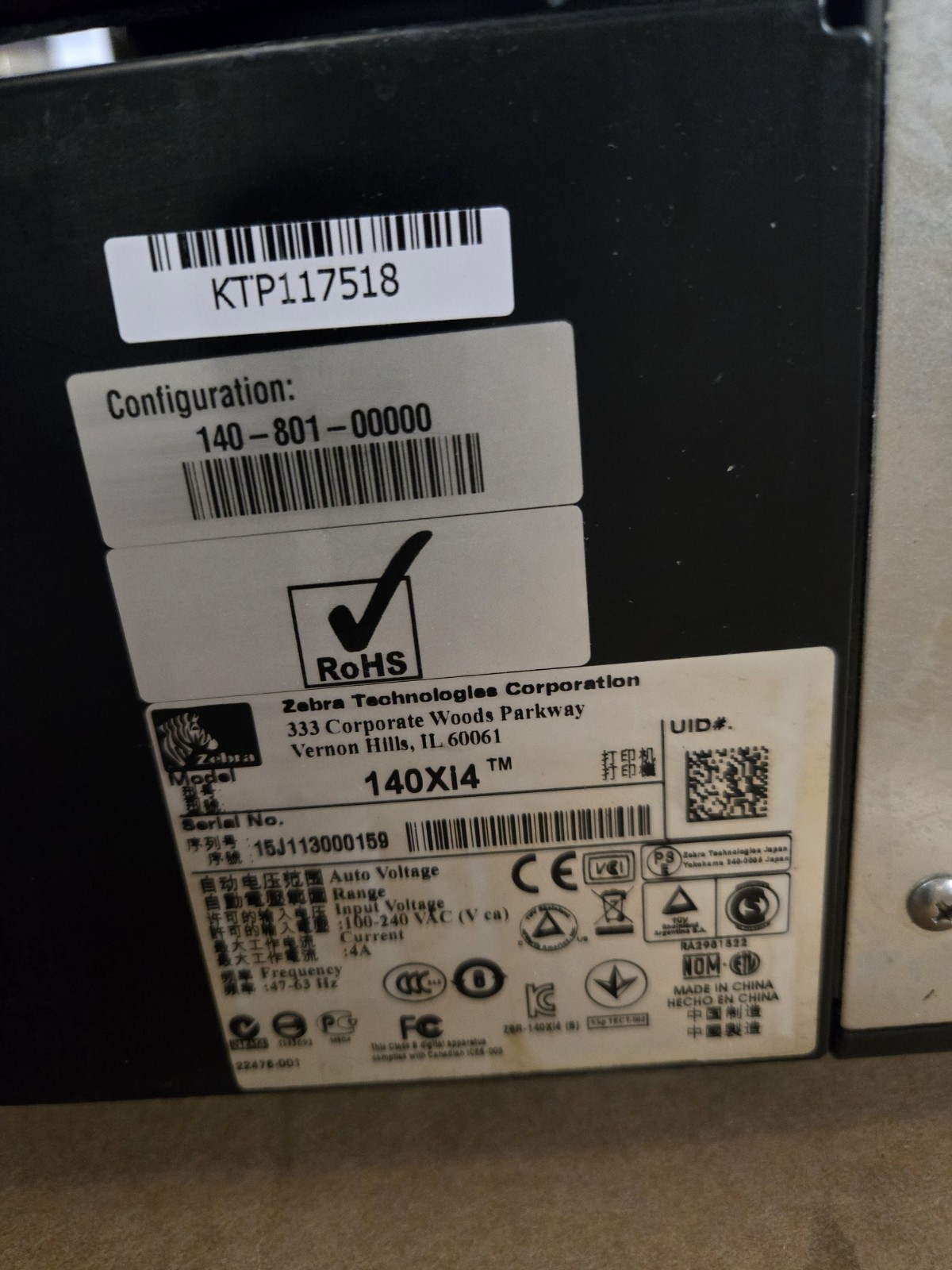 ZEBRA PRINTER 140XI4 NEW