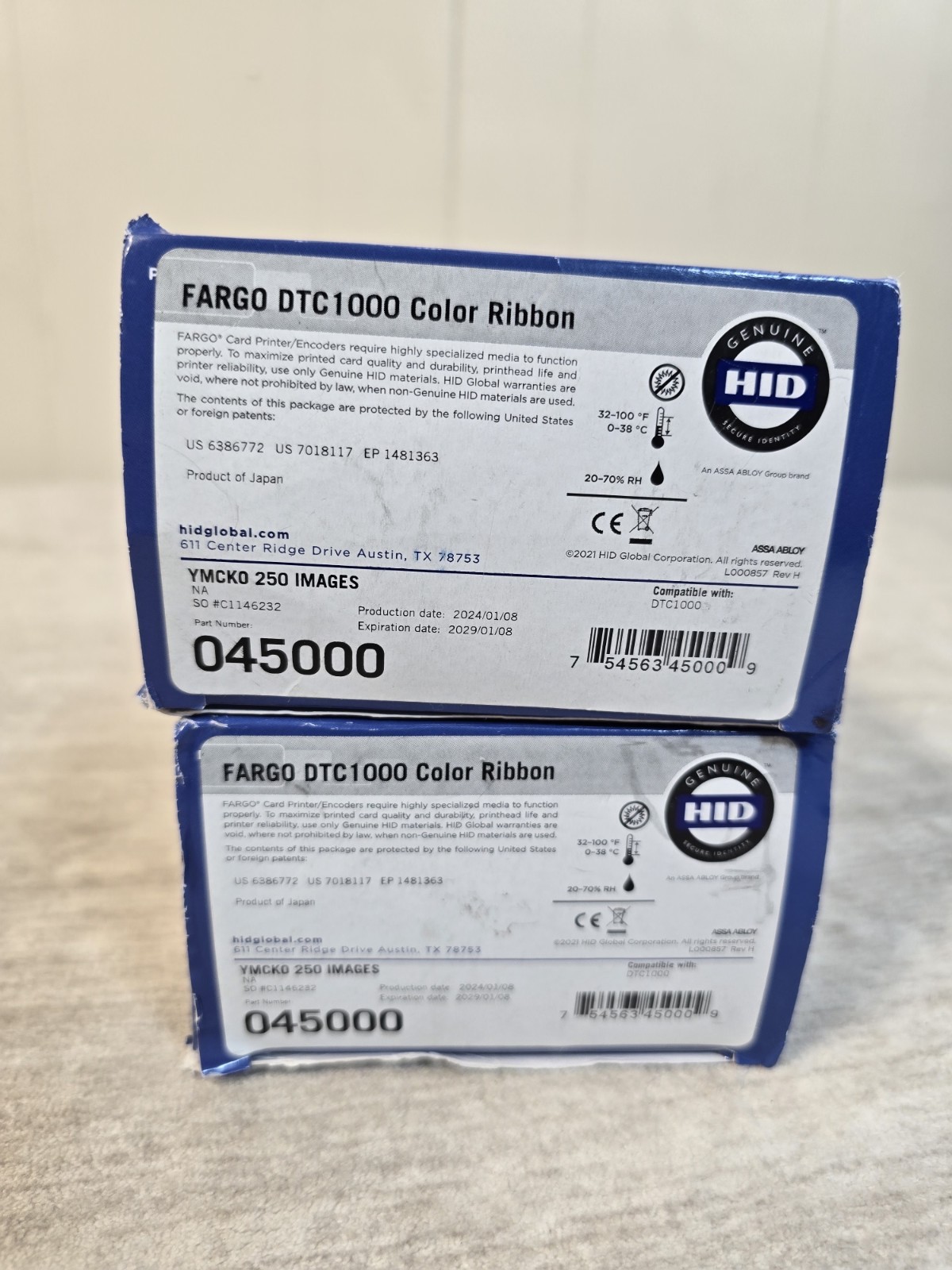 HID Fargo SmartLoad Ribbon Cartridge DTC1000 045000 Lots Of 2 Expired 2029