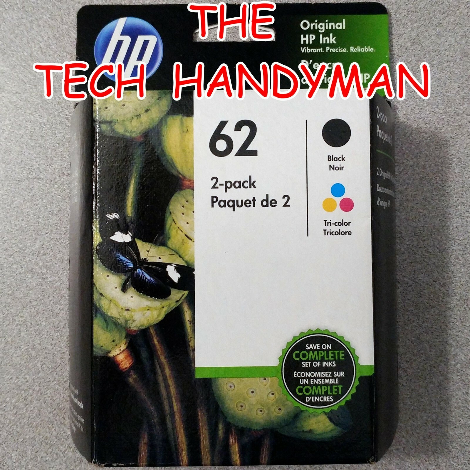 2-PACK HP GENUINE 62 BLACK & TRI-COLOR INK (RETAIL BOX) OFFICEJET 5740 5745 5746