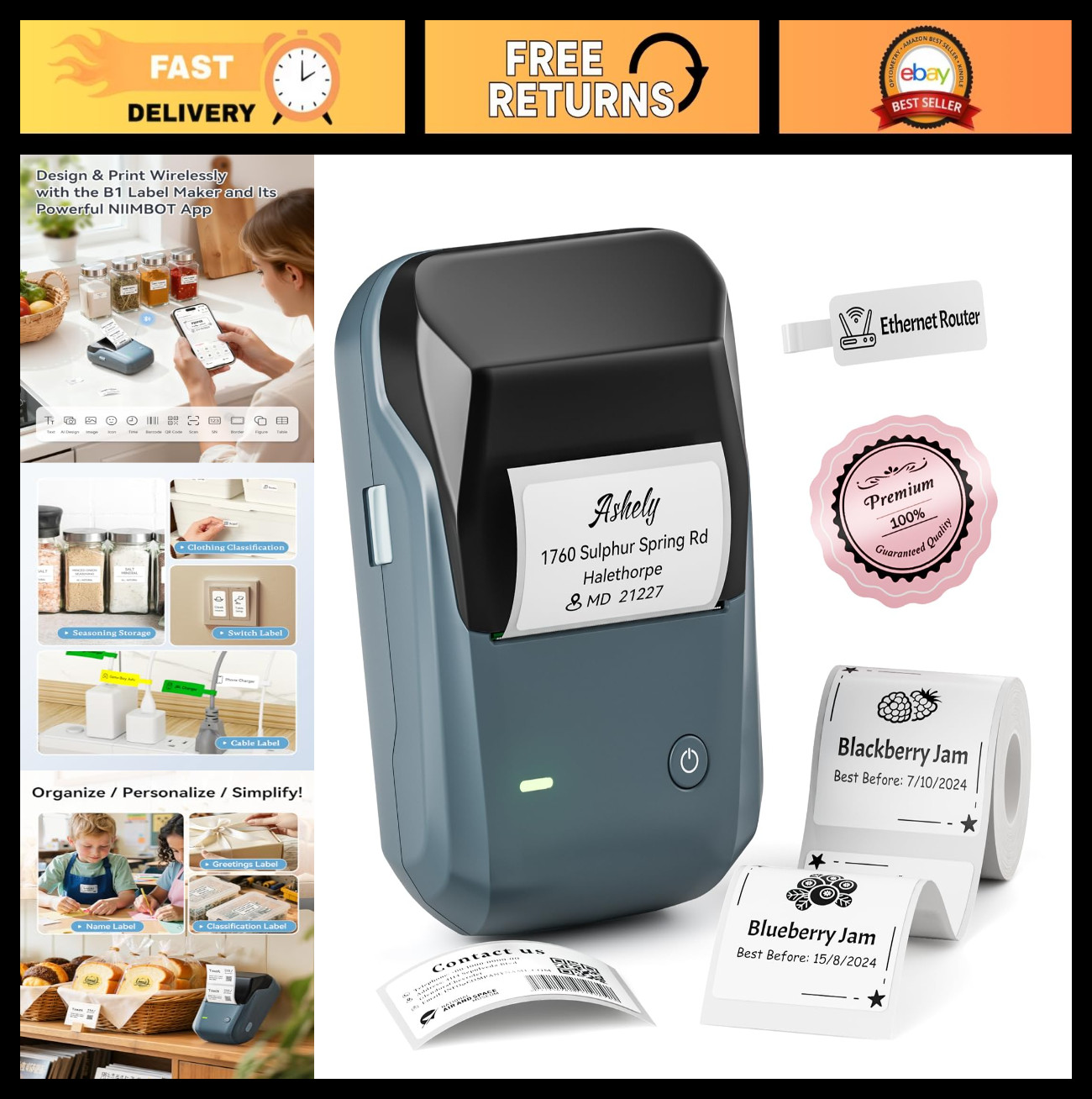 Portable Bluetooth Label Maker – 2 Inch Thermal Printer for Home, Office, School