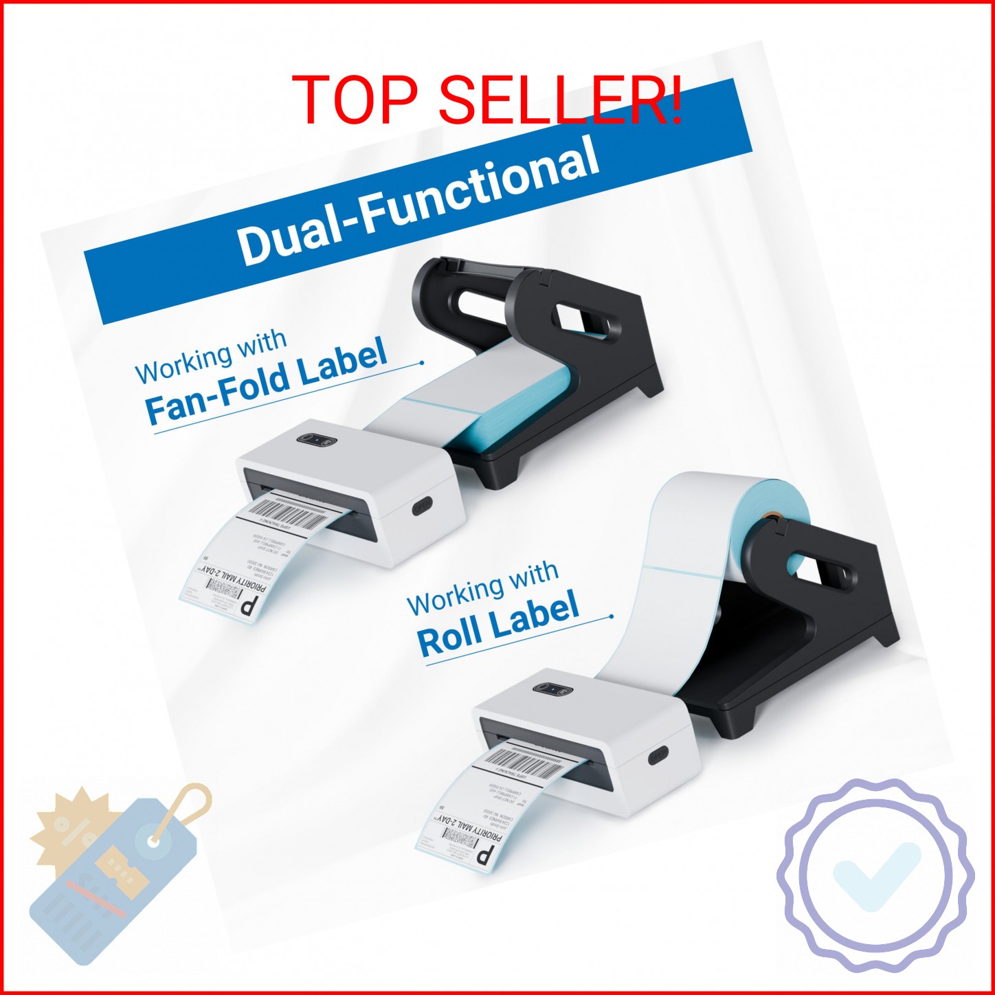 Jiose 4×6 Label Holder – Work with Desktop Thermal Printer (Black)