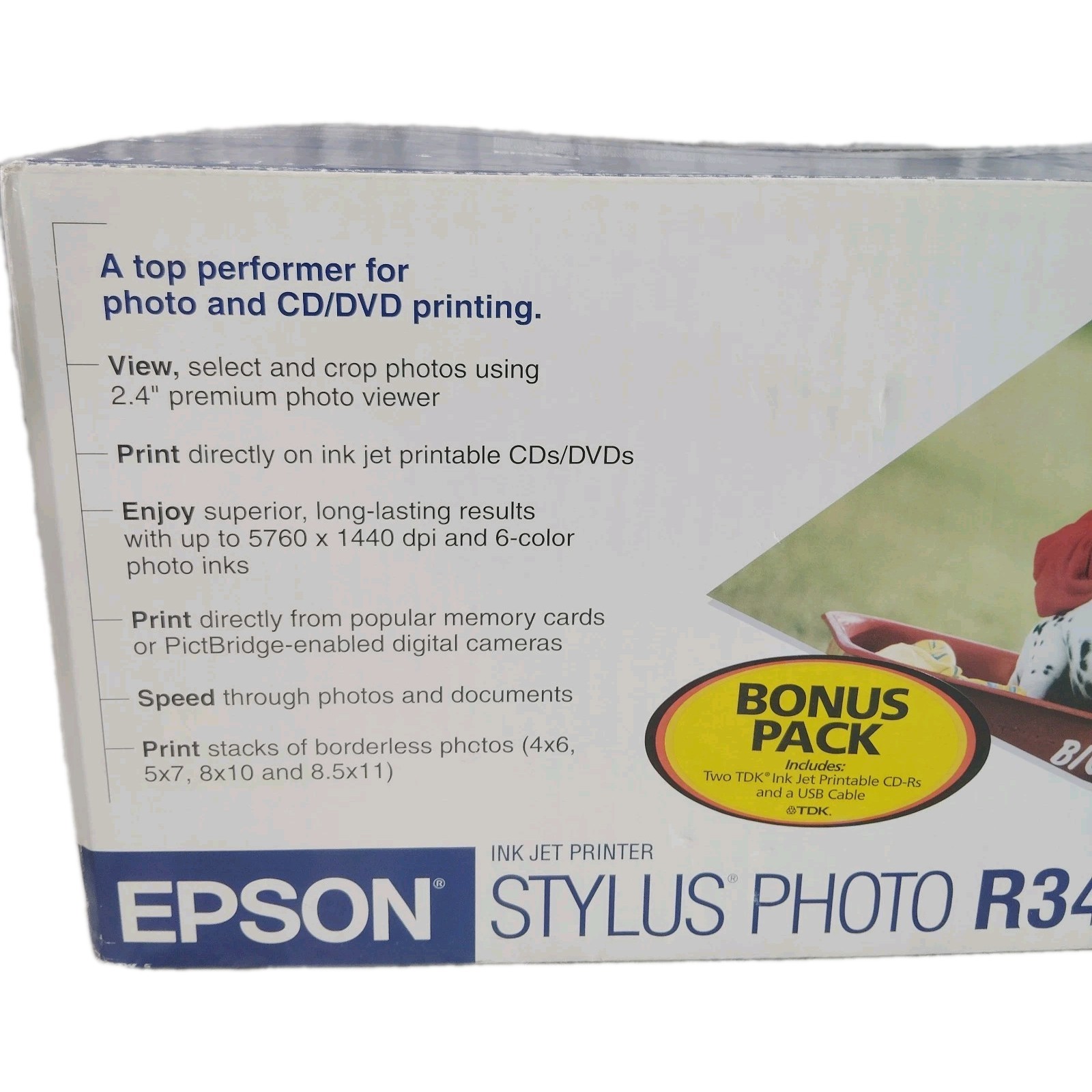 Epson Stylus Photo R340 Ink Jet Printer W/ Direct Cd/ Dvd Printing Bonus Pack