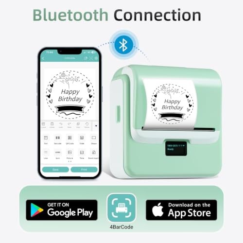 Green Label Maker Machine with Tape – 3″ Green Bluetooth & USB Connection