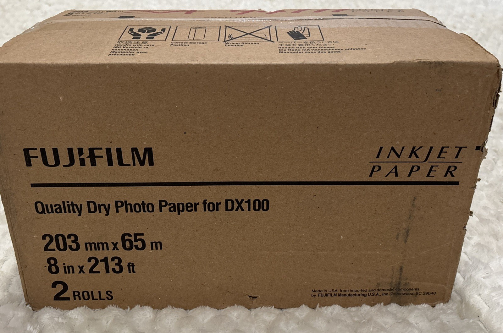 Fujifilm 8 x 213 Glossy Photo Paper 2 Roll Case DX100 DE100 New Sealed
