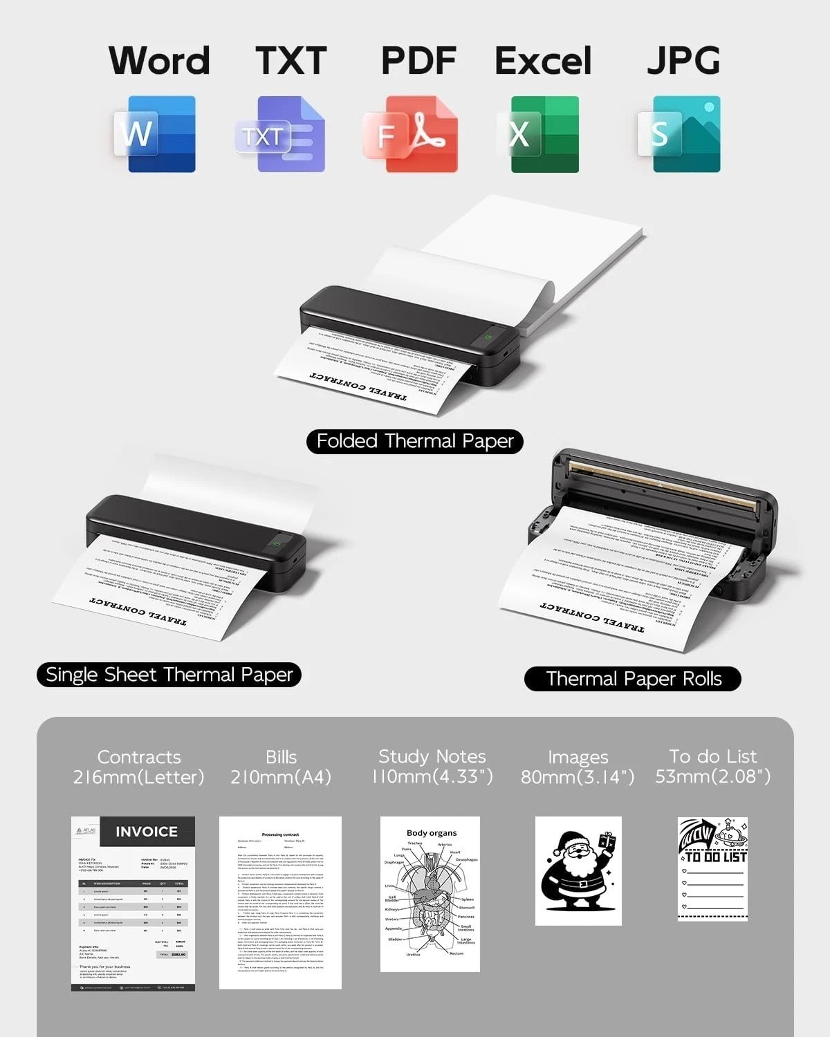Rechargeable Travel Printer – Supports Multiple Paper Sizes & Comes with 4 Rolls