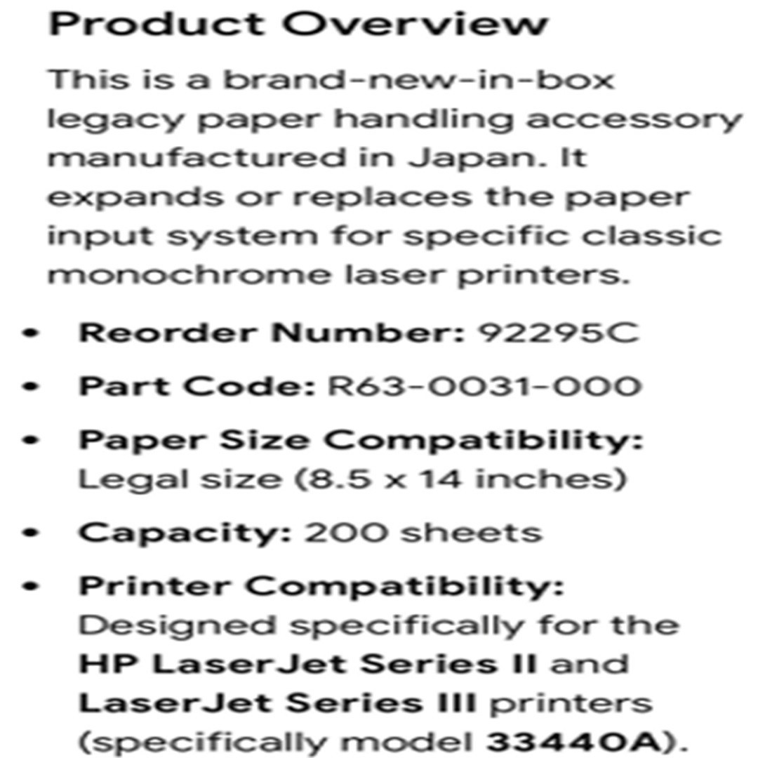 NEW IN FACTORY SEALED BOX | HP 92295C LEGAL SZ CASSETTE TRAY | LaserJet II / III