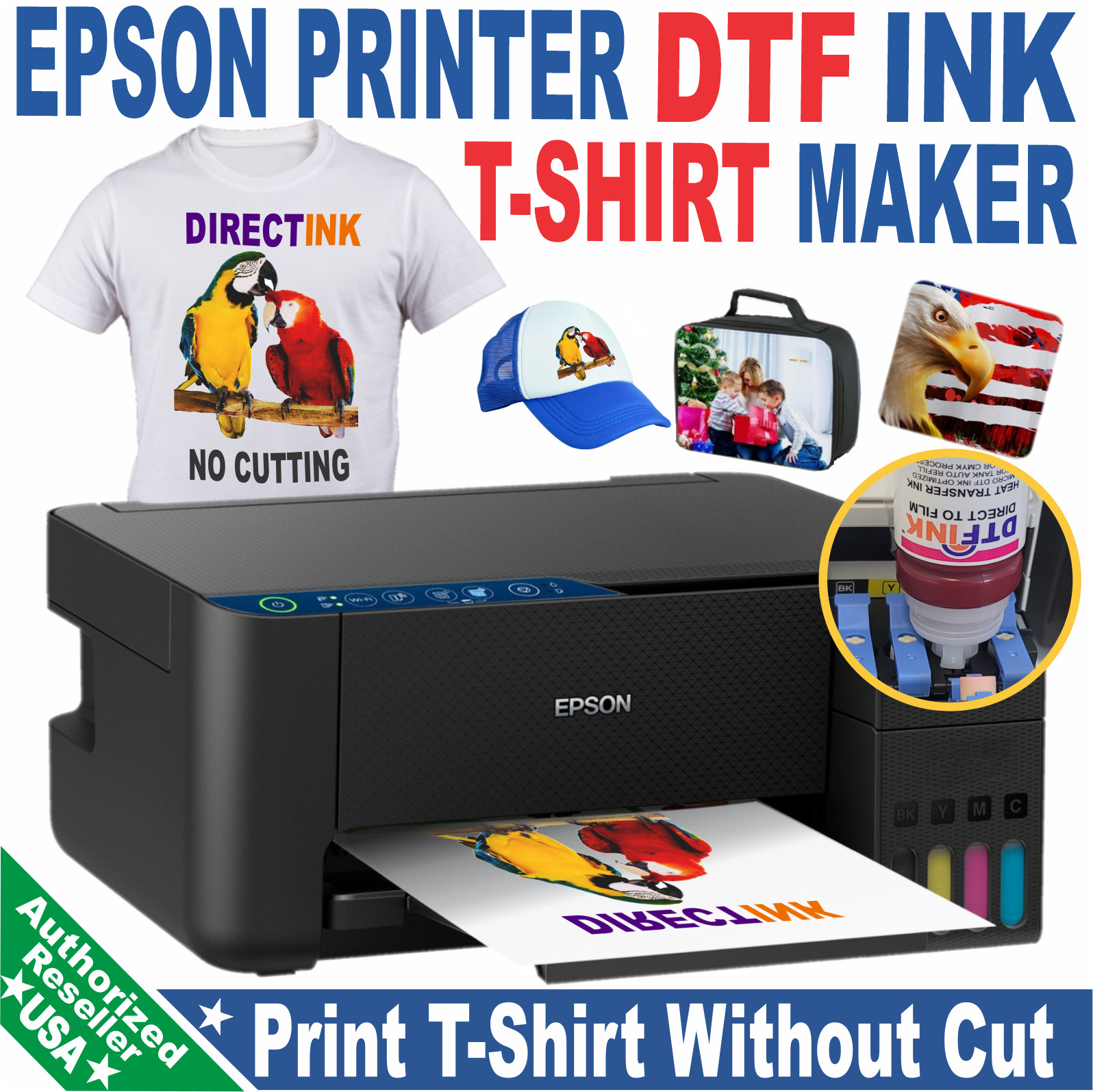 Epson Printer with DTF ink Heat Transfer Print Cotton T-Shirt Transfer Bundle.,,