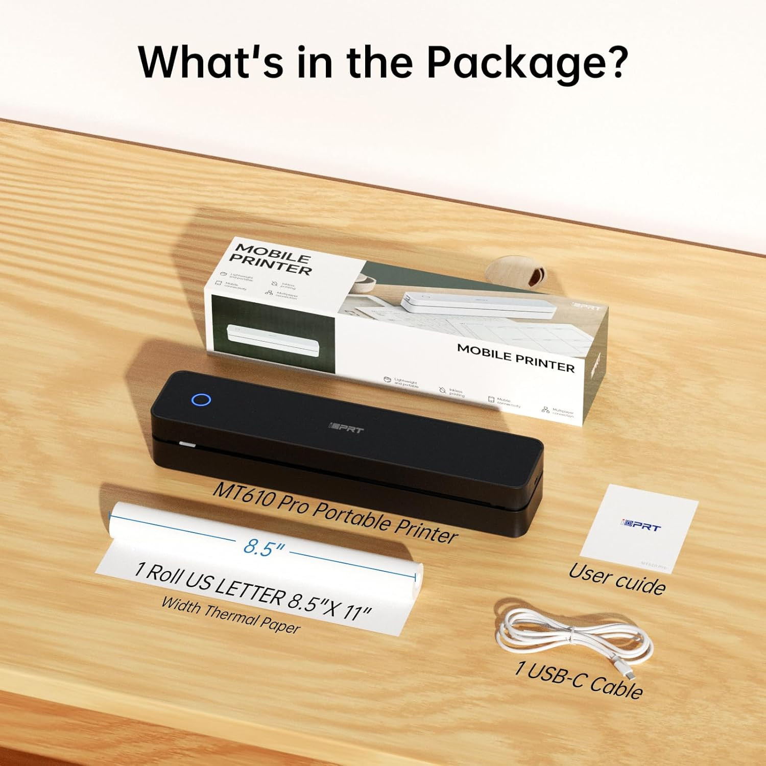 Portable Thermal Printer, 300DPI Inkless-Bluetooth Small Mobile Printers Wireles