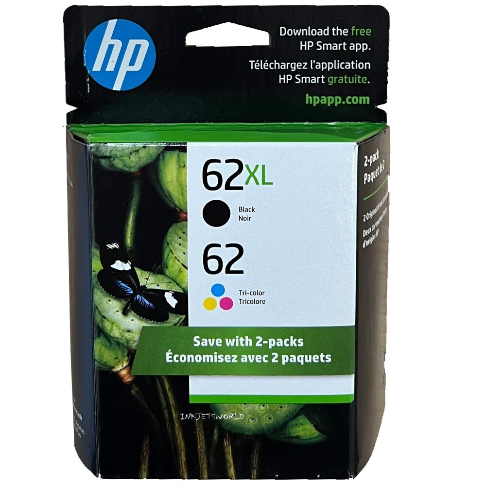 HP 62XL Black HP 62 Regular Color Ink Cartridges New Genuine
