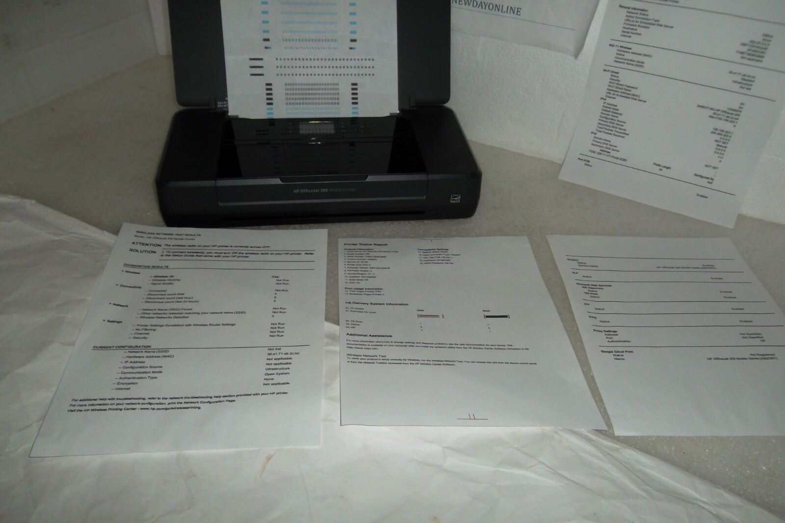 HP OfficeJet 200 Mobile Printer Wireless USB 2″ Color LCD CZ993A Good Battery