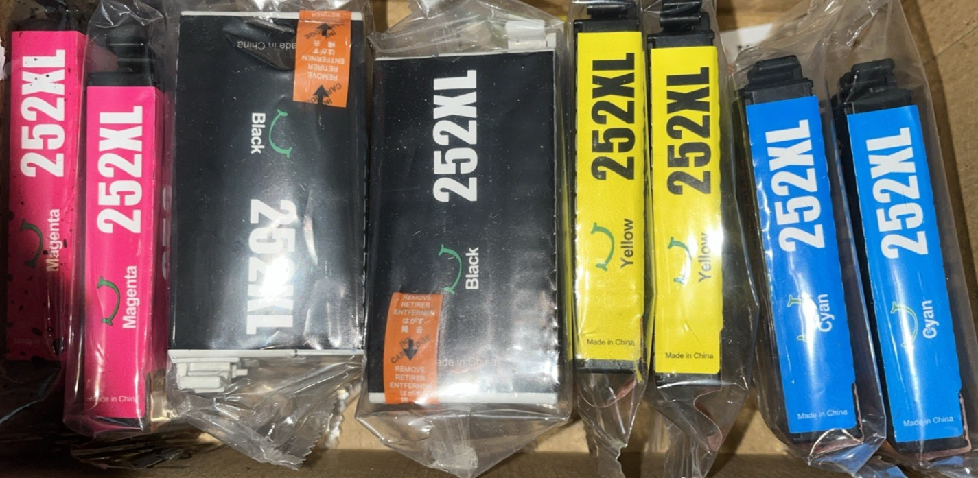 8 pack 252XL Ink Cartridges 2 each bk/c/m/y For Epson WF3620/3640/7610/7620 +++