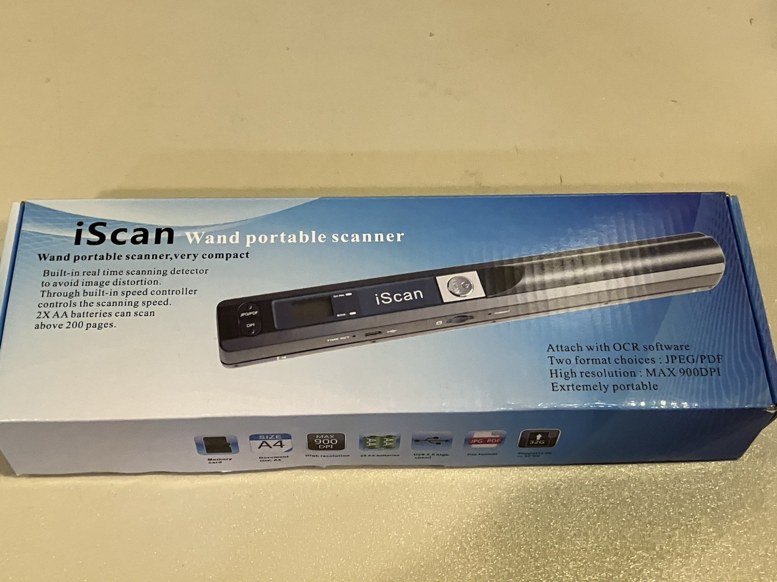 iScan Portable Document Scanner 900DPI A4 USB JPG/PDF 16GB MicroSD