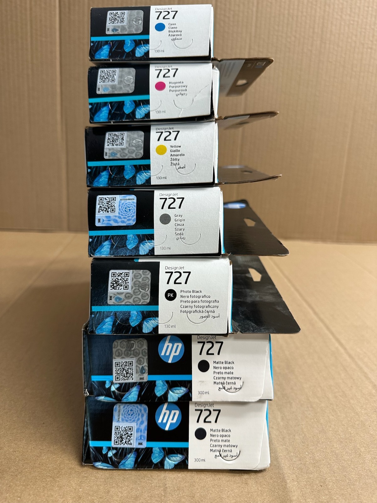 7 OEM HP 727 DJ T900, T1500 CMY,G, PK, MK Inks B3P19A,20A,21A,23A,24A,C1Q12A