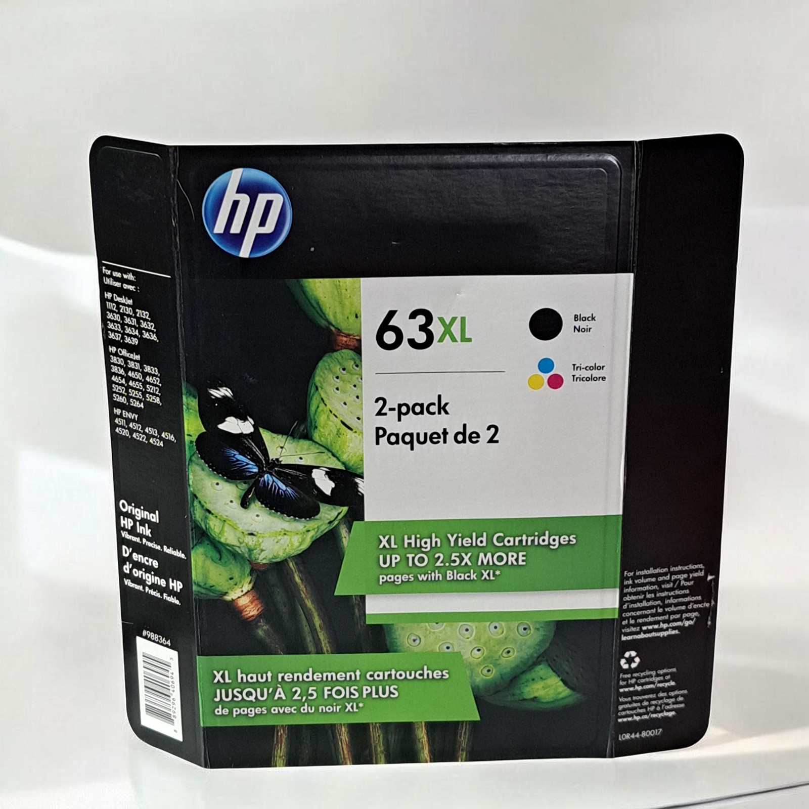 HP 63XL L0R44BN Black, Yellow, Cyan and Magenta Ink Cartridge 2 Pack