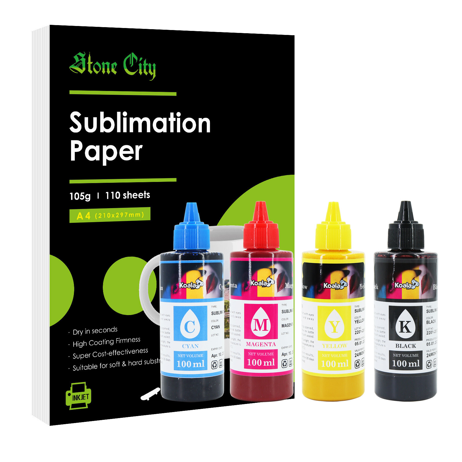 Bundle 110 Sheets Sublimation Paper A4 8.3×11.7 + Sublimation Ink Epson Printer