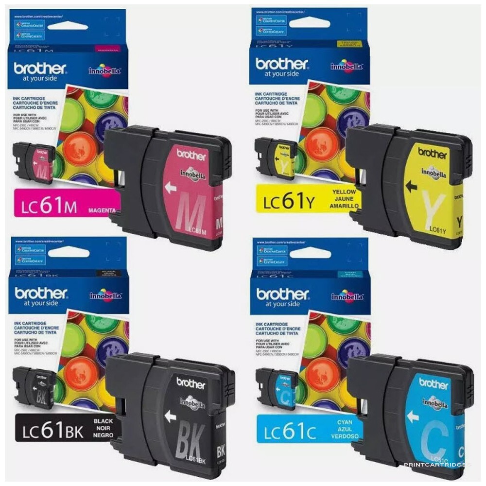 4psc Genuine Brother LC61 Black, Cyan, Magenta, Yellow Ink Cartridges Set LC61