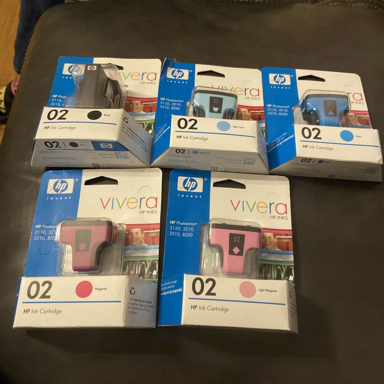 HP 02 Lot Of 5 Black And 4 color cartridges new in box Printer ink # Vivera