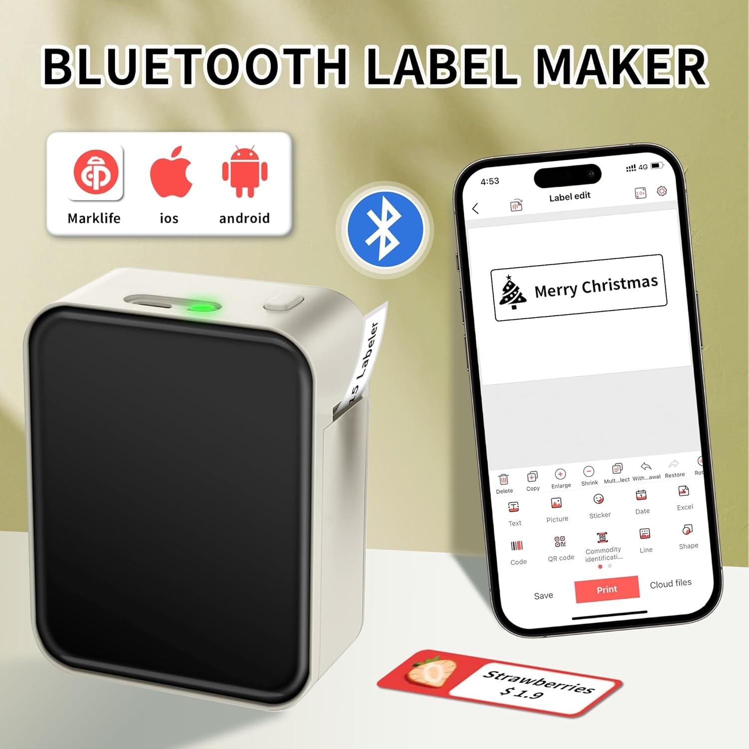 P15 Bluetooth Label Maker Machine Portable Sticker Barcode Thermal Label Printer