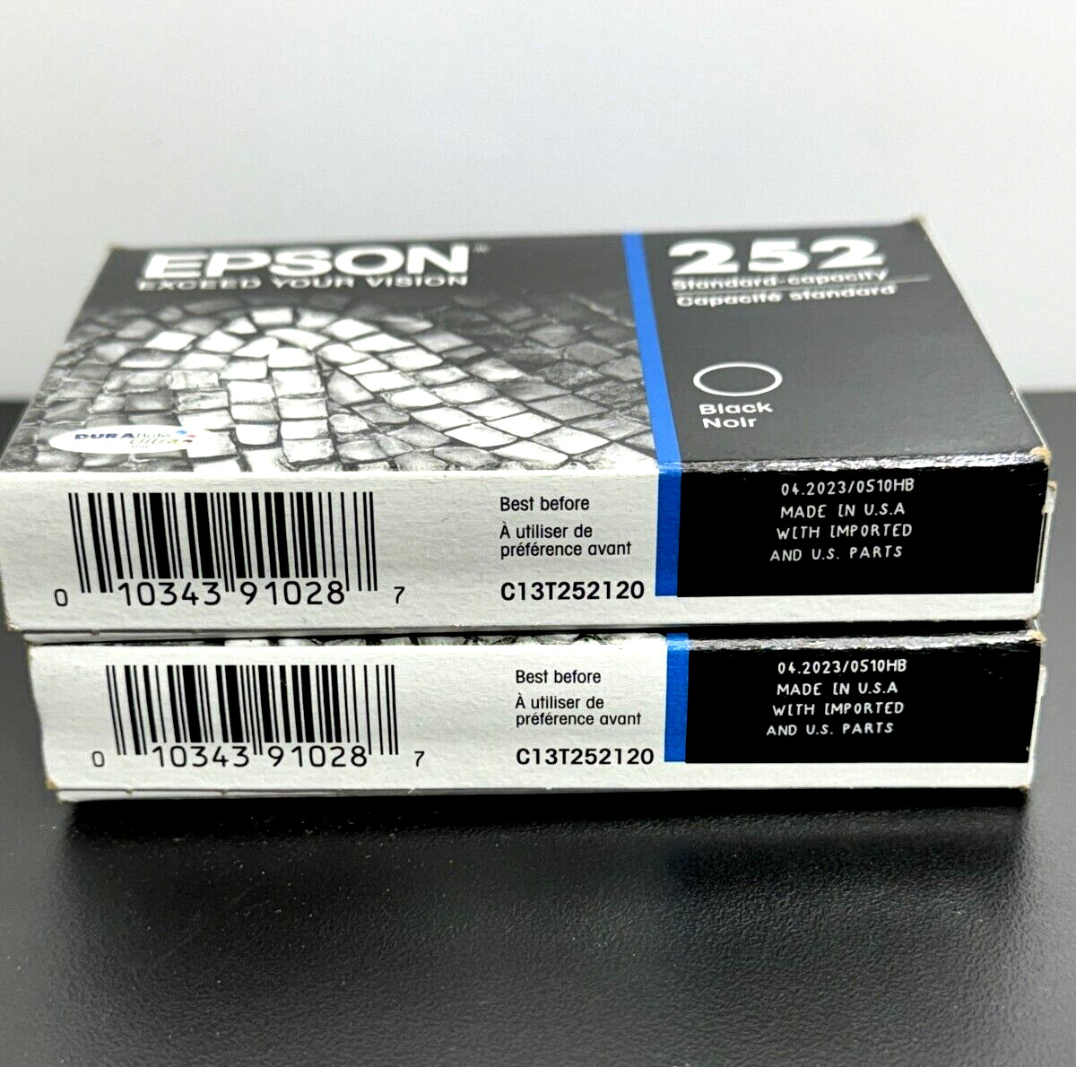 Lot of 2- EPSON 252 STANDARD CAPACITY BLACK INK CARTRIDGE -exp.04/2023