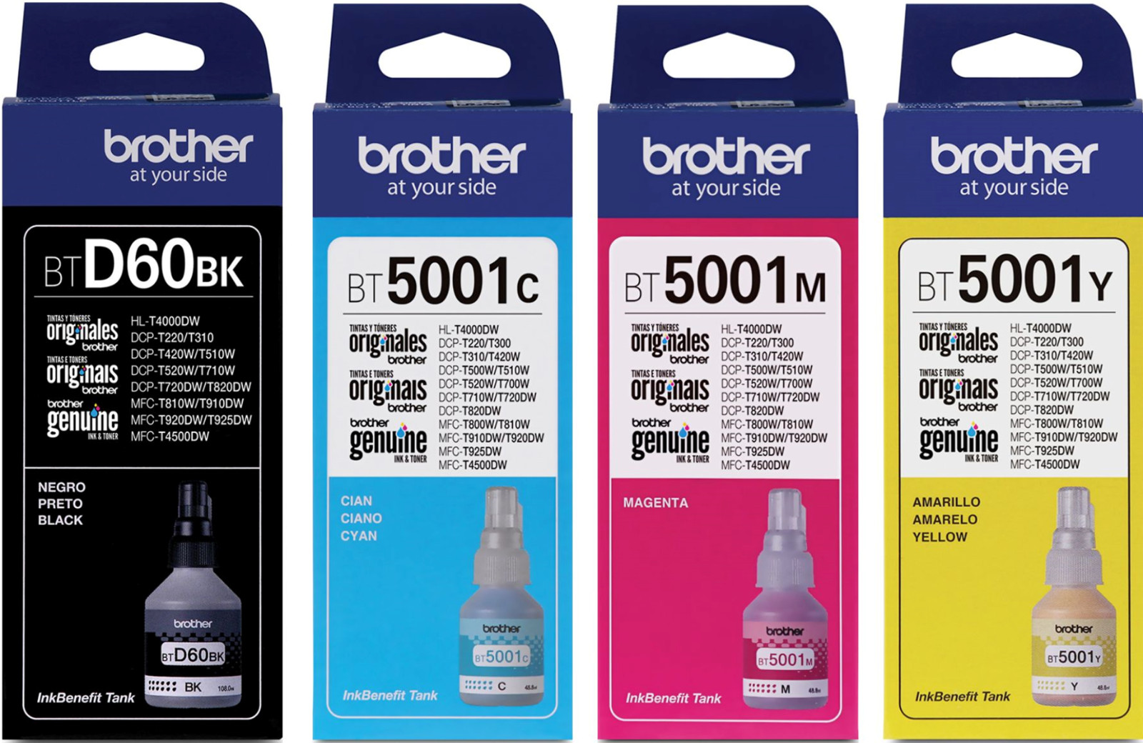 New Genuine Brother BTD60/BT5001 Black Cyan Magenta Yellow 4PK Ink Tank Bag