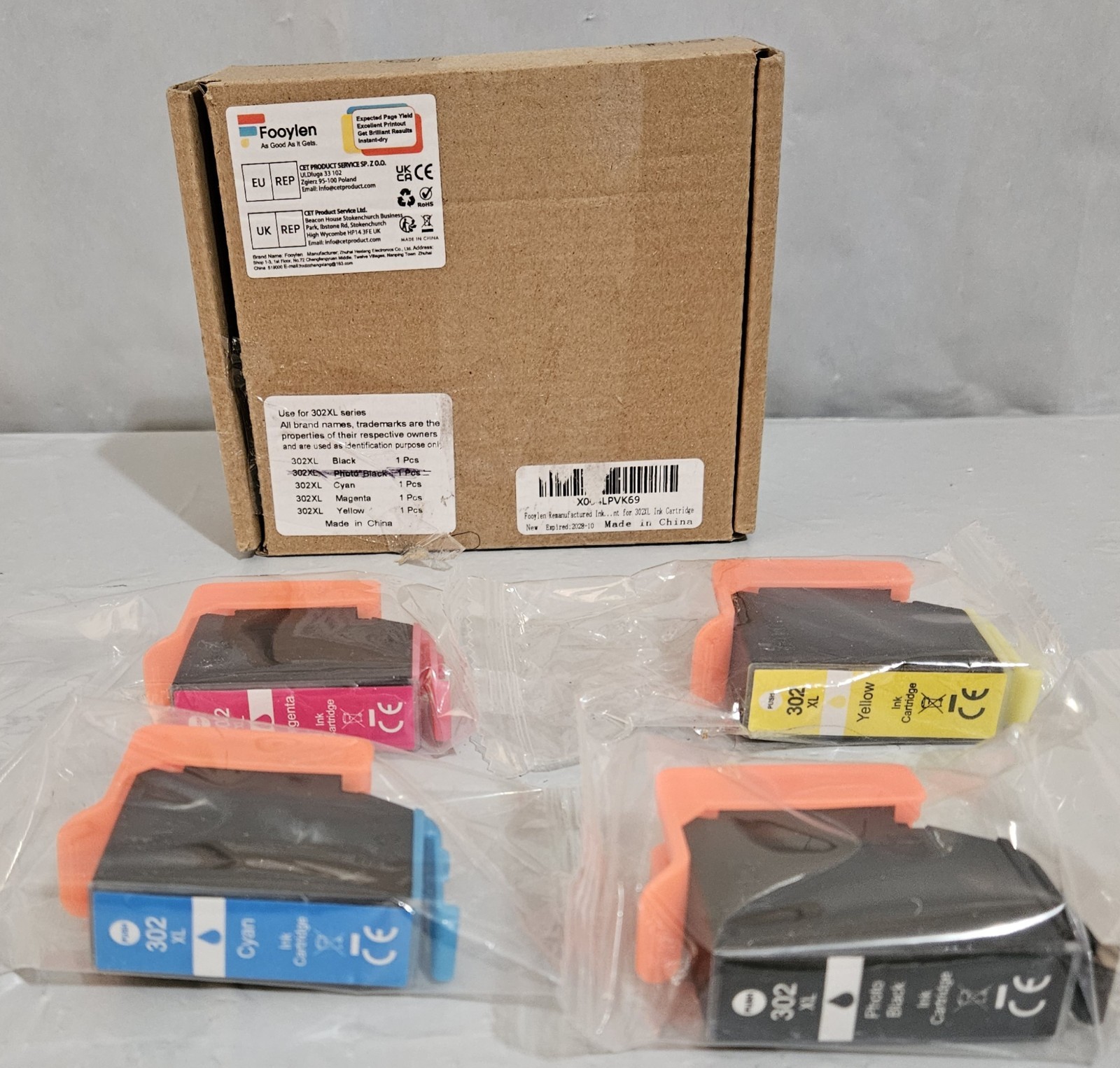 Fooylen 302XL Set of 4 Ink Cartridge Set Black Cyan Magenta Yellow