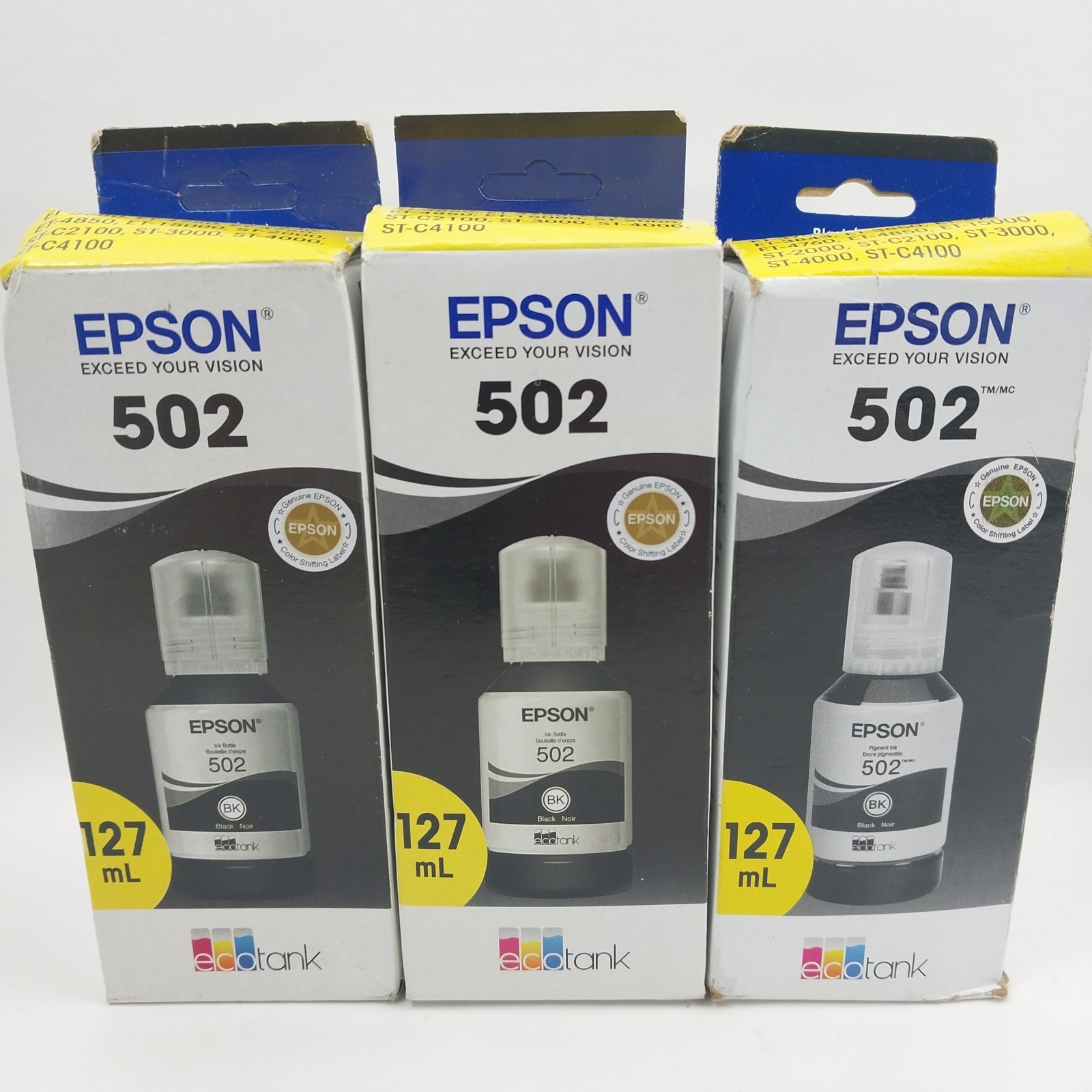 Epson 502 Black 127ml Ink Refills Lot Of 3 Genuine OEM Sealed Package