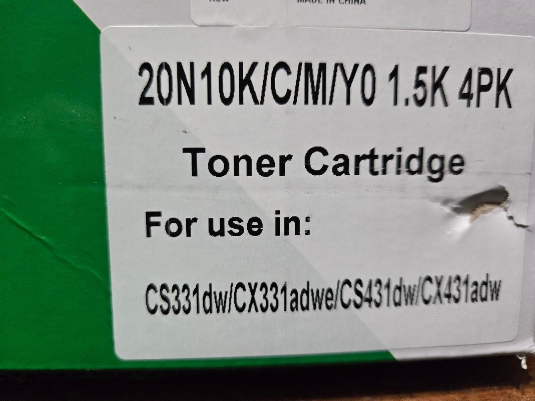 Toner Cartridge for Lexmark CS331 CX331 20N10K0 20N10C0 20N10M0 20N10Y0 4 Pack