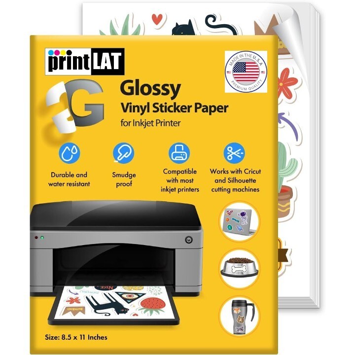 15 Sheets 8.5″x11″ Ink Jet Printable White Glossy Vinyl Sticker PP by Sihl