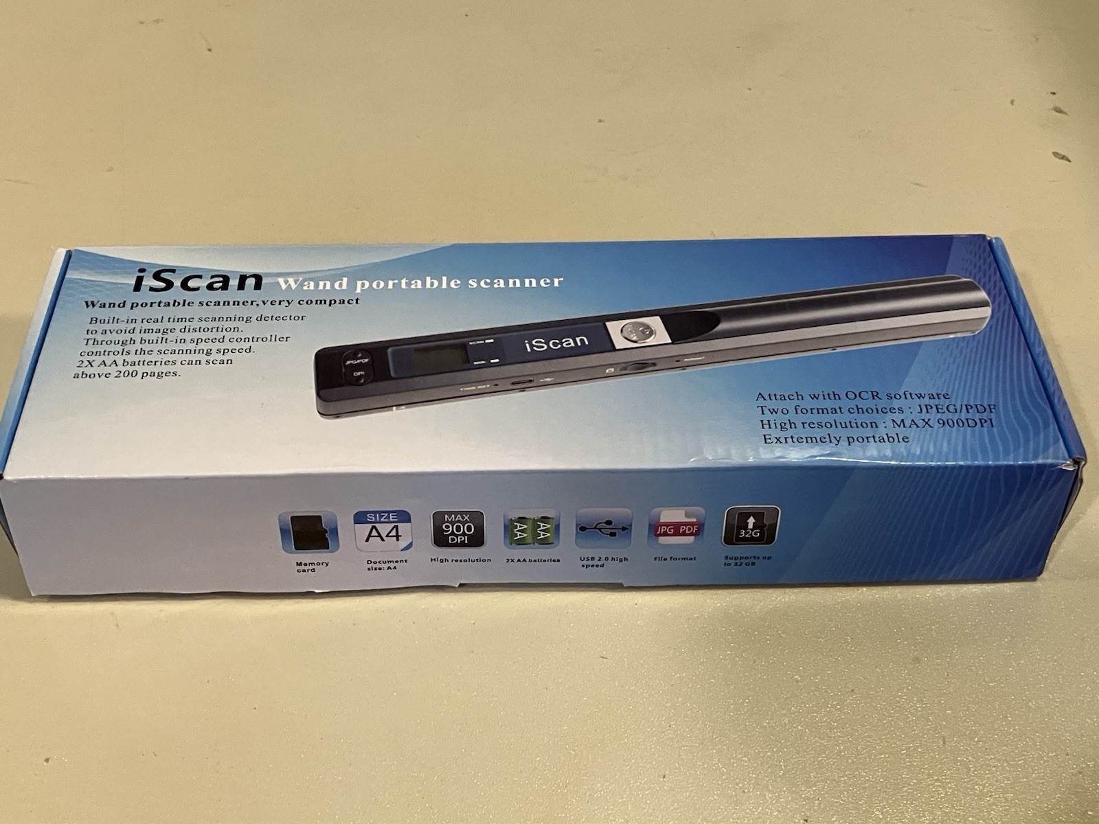 iScan Portable Document Scanner 900DPI A4 USB JPG/PDF 16GB MicroSD