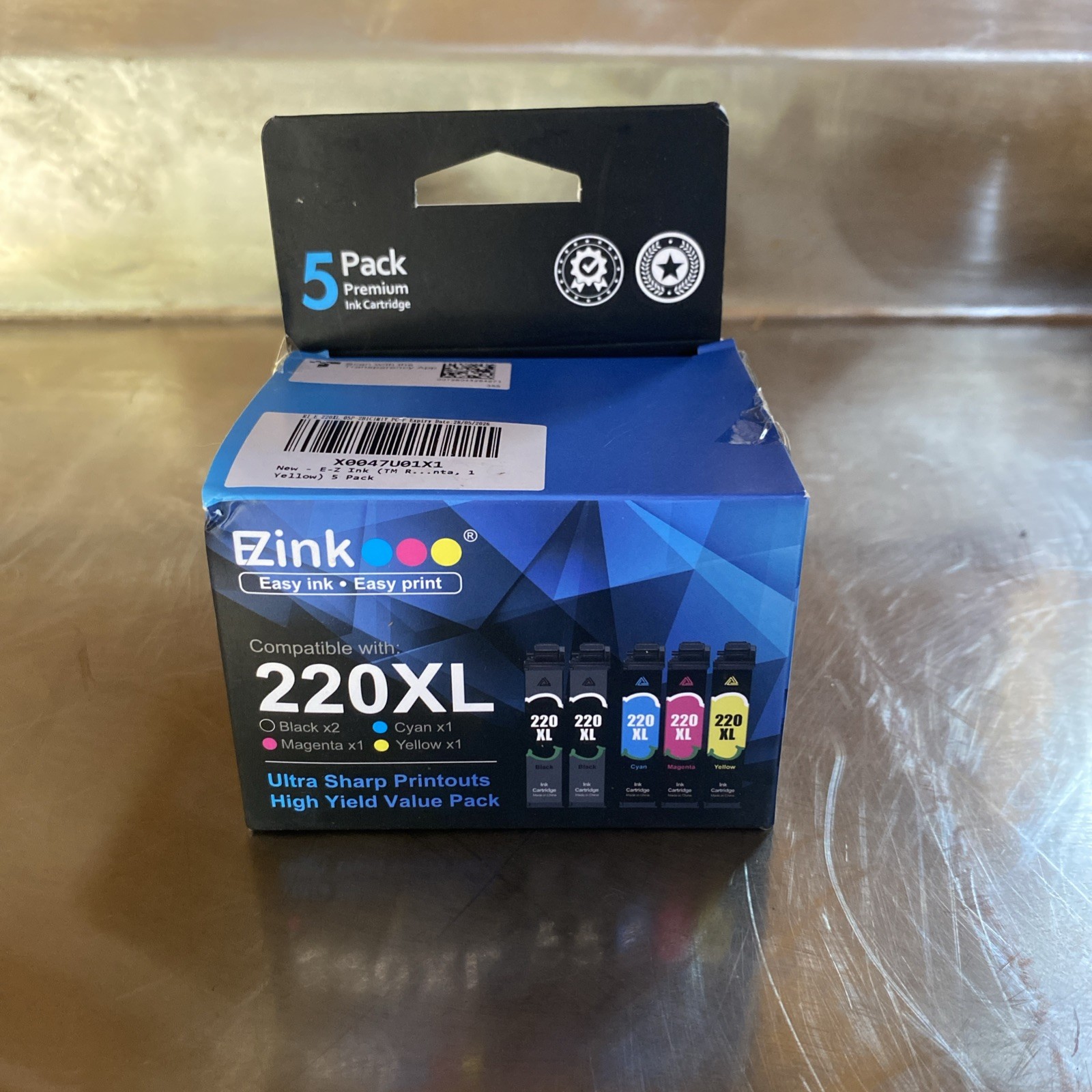 EZink 220XL 5 Pack Sealed- Black x2, Cyan x1, Magenta x1, Yellow x1. Box open.