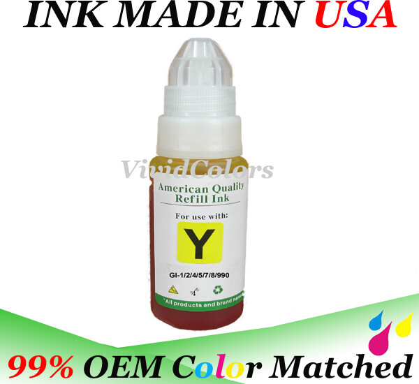 Vivid Colors Refill Ink compatible with Canon GI-190 Mega tank GI-290 Yellow