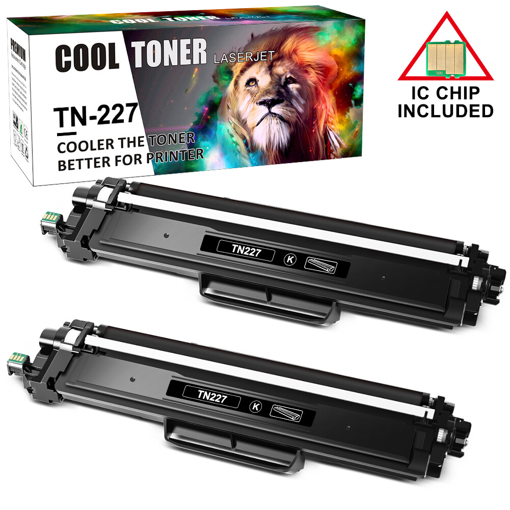 2 x Black High Yield Toner Cartridge (NEW CHIP) for Brother TN227 TN227BK TN-227
