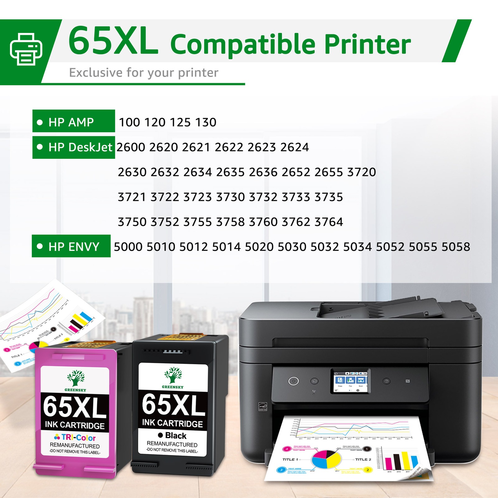 65XL Black Color Ink For HP Deskjet 2652 2655 3752 3755 3758 ENVY 5052 5055 5058