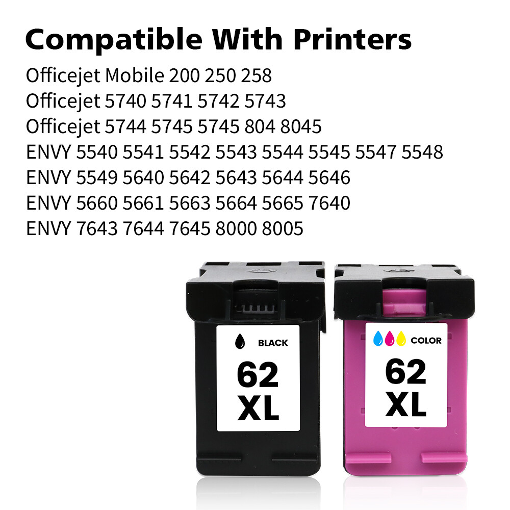 2 Pack For HP 62XL Black (C2P05AN) Ink Cartridge for Officejet 5743 5744 5742