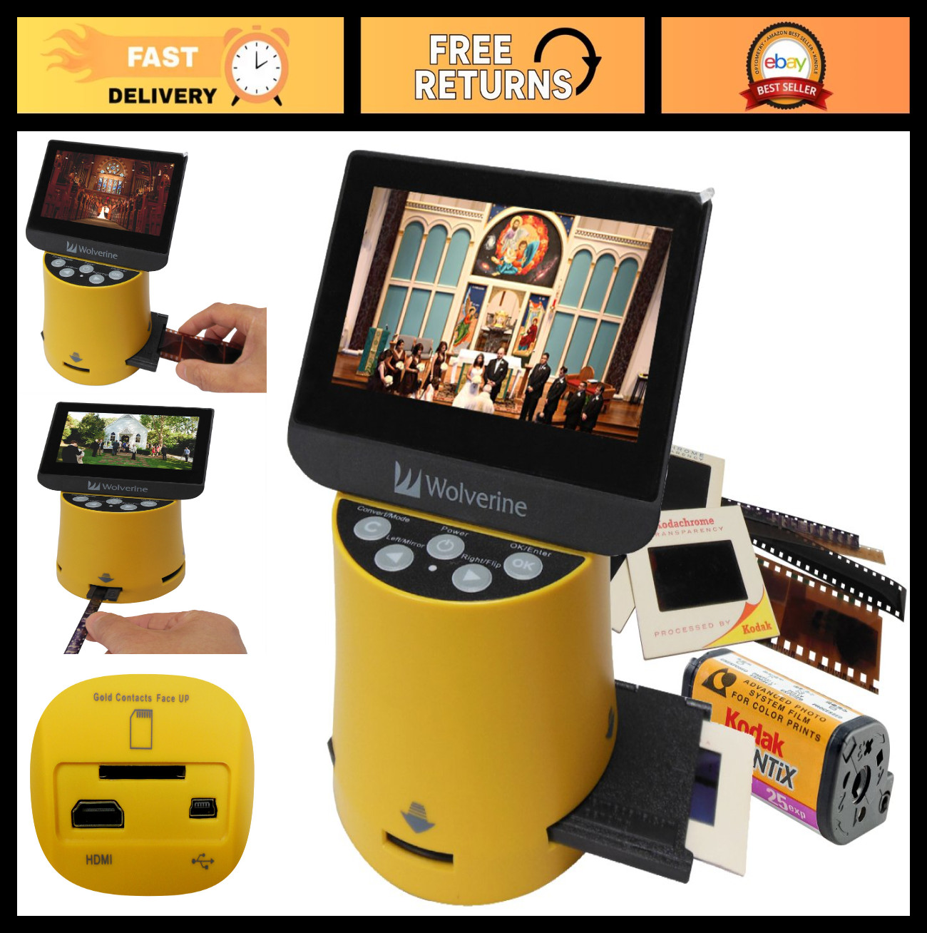 8-in-1 Film to Digital Converter, 35mm, 127, 126, 110, APS, 4.3″ Screen, HDMI Ou