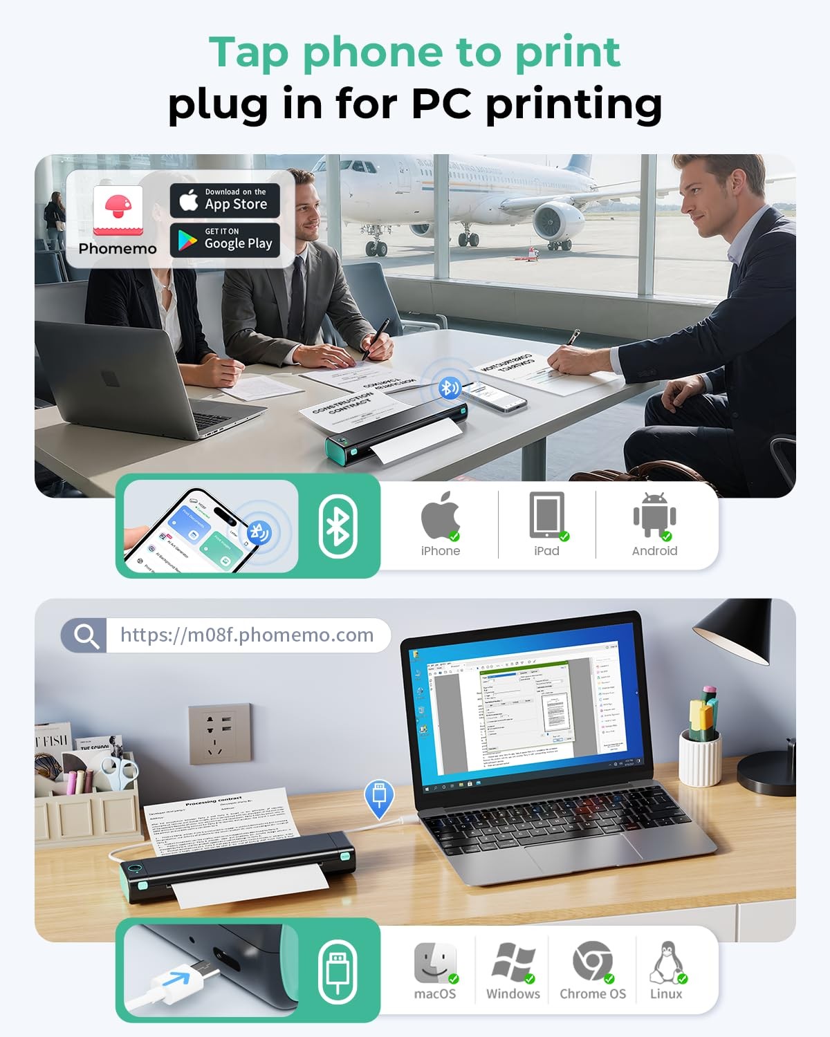 Phomemo Portable Printer Wireless for Travel, [] M08F-Letter Bluetooth Mobile Pr