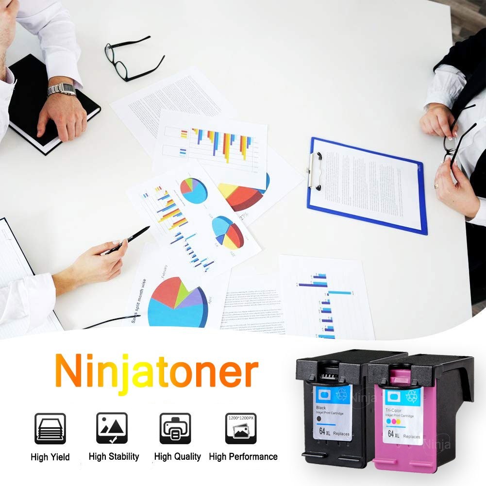 2 PK Black Ink Cartridge Compatible with HP 64XL ENVY Photo 7855 7858 6230 6255
