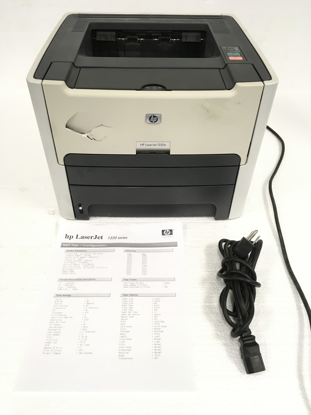 HP LaserJet 1320N Network Laser Printer 43.8K Pages, 16MB, No Toner FREE SHIP